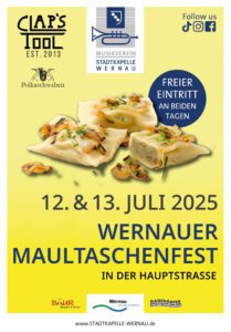 Einladung Maultaschenfest Wernau 2025 mit Clap's Tool, Musikverein Hochdorf e.V., Polkaschwaben und weiteren Wernauer Vereinen
